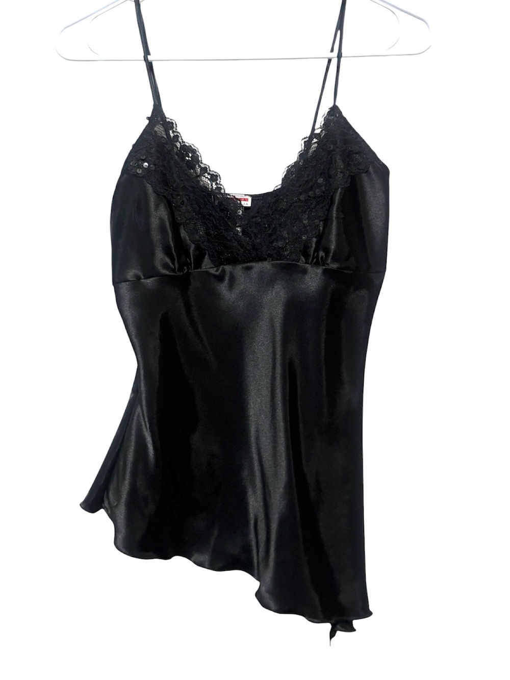 Black Satin Lace asymmetrical Trim Chemise